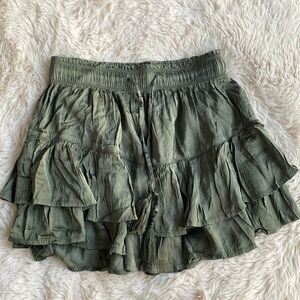 Aerie Olive Green Tiered Ruffle Skirt Size Small
